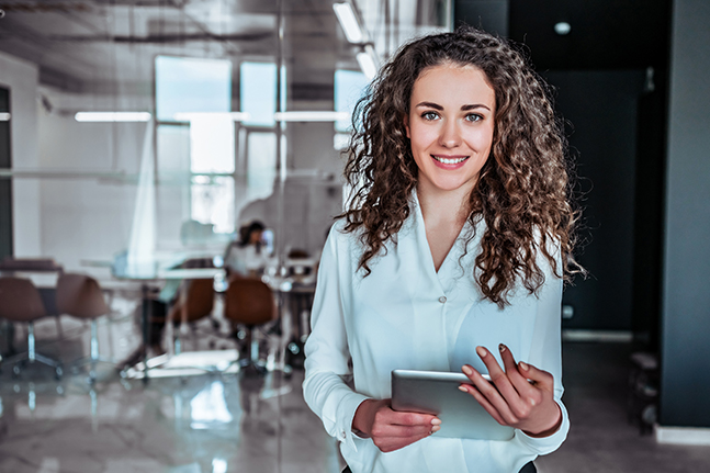 Woman holding iPad