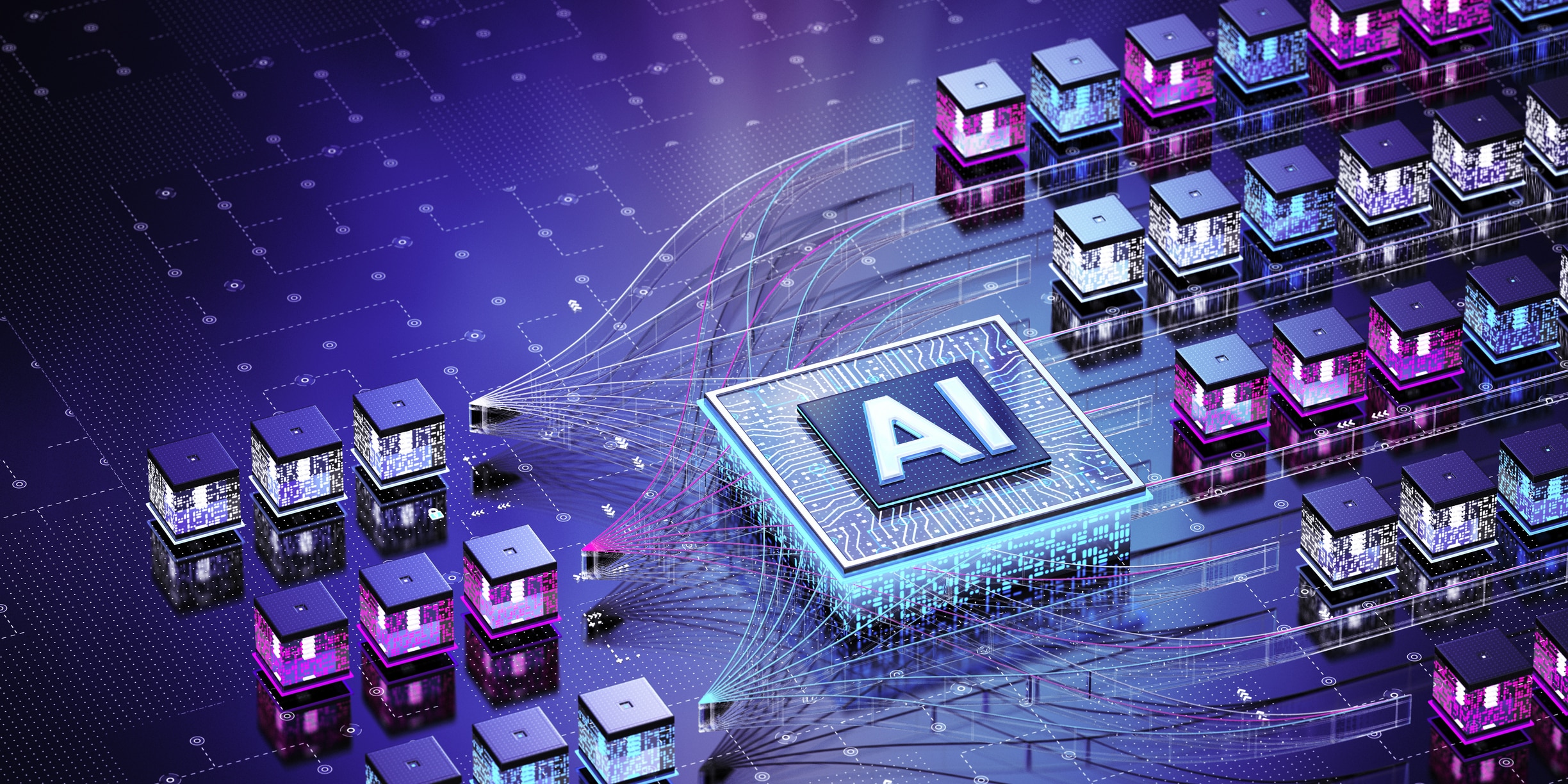 Circuit board with AI processing units. Artificial Intelligence